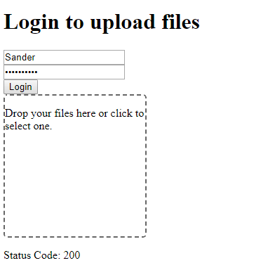The full application allowing login and file uploads.