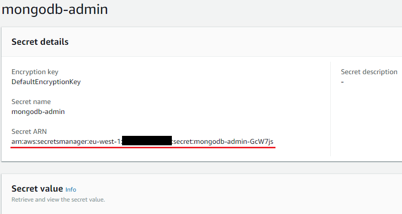 Get the ARN of the admin user in AWS Secrets Manager