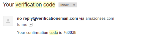 The verification e-mail sent by AWS Cognito after a signup.
